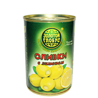 Оливки Золотой глобус с лимоном 300мл без косточек железная банка